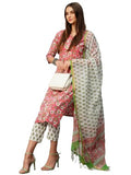 Anni Designer Women'S Cotton Blend Straight Printed Kurta With Pant & Dupatta (Tanvi Red-Kbv_S_Red_Small),Red,S