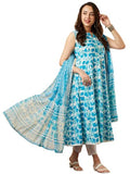 Anni Designer Women'S Cotton Blend Floral Regular Kurta With Pant & Dupatta (Kalishta Sky Blue-Nw Medium),Sky Blue,M