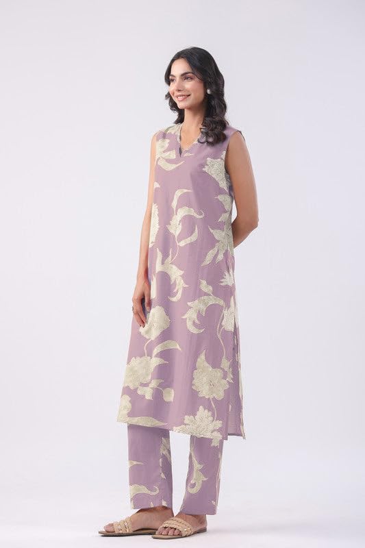 Anni Designer Women'S Rayon Viscose Straight Printed Kurta With Pant (Teras Purple_M_Purple_Medium),Purple,M,,,