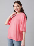 Kotty Women'S Cotton Blend Solid Oversized T-Shirts,Rose PinkApparel,S