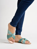 Shoetopia Girls Green Flat Slide Sandals Soft Suede Knot Strap Casual Summer Slip-Ons For Everyday Comfort Stylish |Footwear Lightweight| Durable Design Perfect For Casual Outings Women Eu36,Green,3,B0CNVKCZXP