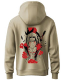 Adro Mens Hoodies With Itachi Uchiha Anime Backside Printed, 100% Cotton 340Gsm. (H23-M-Ita-Be_Beige_L)