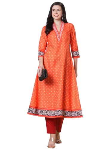 Anni Designer Women'S Rayon Viscose Anarkali Printed Kurta With Pant (Karidos Orange-Vks02_M_Orange_Medium),Orange,M