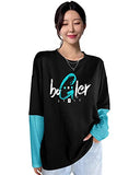 Eyebogler Womens Loose Fit Round Neck Full Sleeves Printed T-Shirt,Black BluebirdApparel,S
