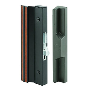 Slide-Co 141752 Sliding Patio Door Handle Set, 4-15/16 In., Extruded Aluminum, Hook Latch, Black W/Wood Grain