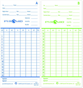 Pyramid Time Systems Attendance Cards For Time Clock Models 2500/2600/2650, 1000 Per Pack