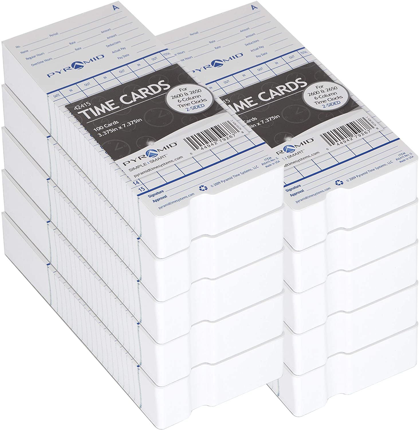Pyramid Time Systems Attendance Cards For Time Clock Models 2500/2600/2650, 1000 Per Pack