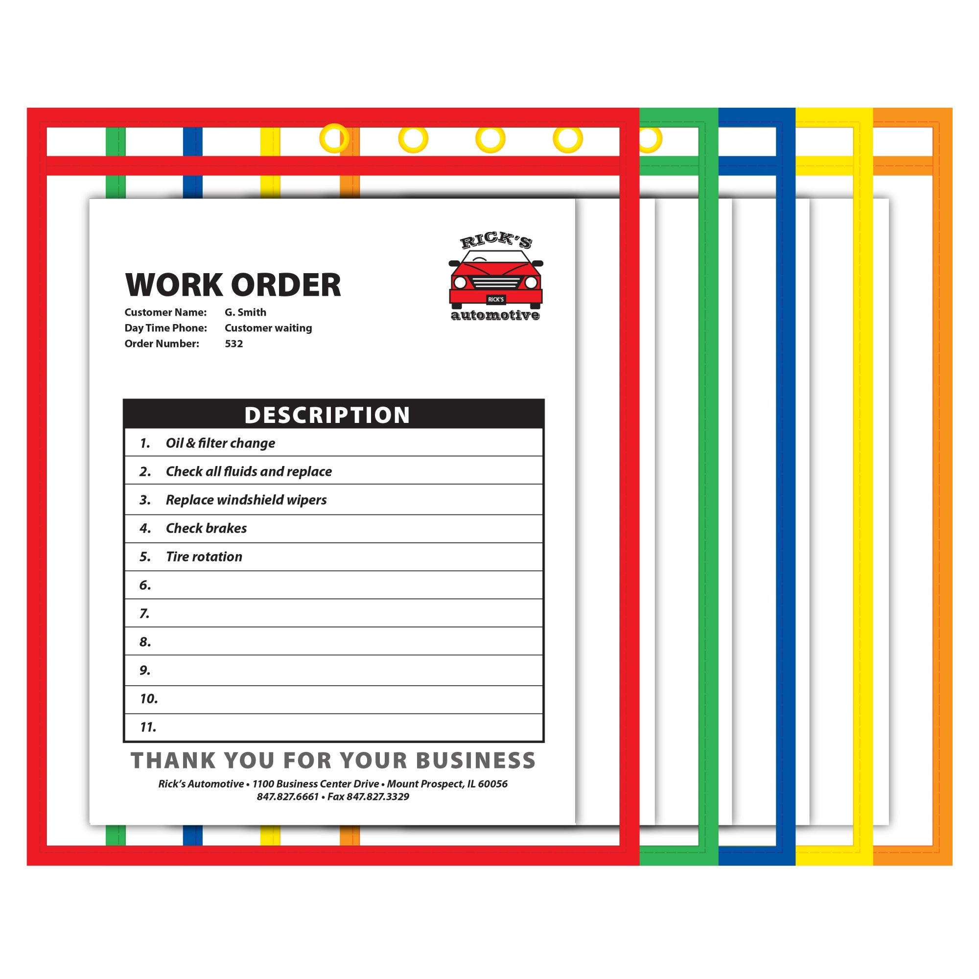 Stitched Shop Ticket Holder, Neon Assorted 5 Color, 9 X 12, 10/Pk, 43920