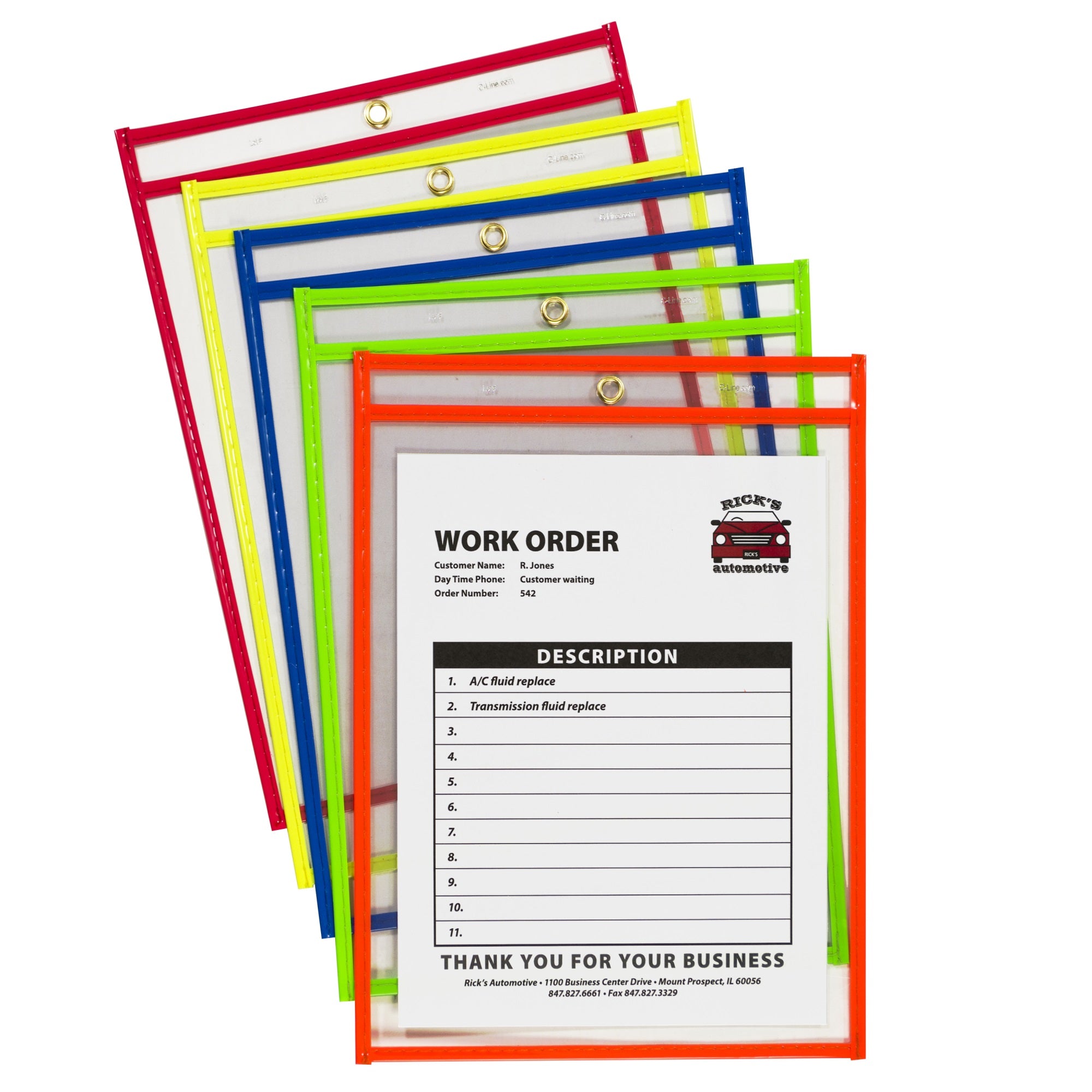 Stitched Shop Ticket Holder, Neon Assorted 5 Color, 9 X 12, 10/Pk, 43920