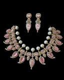 BR462 Anmol necklace set in pink( rose quartz ), Cats eye and pearls ( READY TO SHIP )
