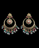 SER21 Ruby emerald pearl gold plated silver chandbali earrings ( READY TO SHIP )