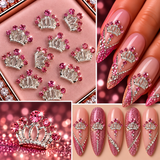 Queen - Nail Charms 10pc - #359 Silver Pink Stone Crowns