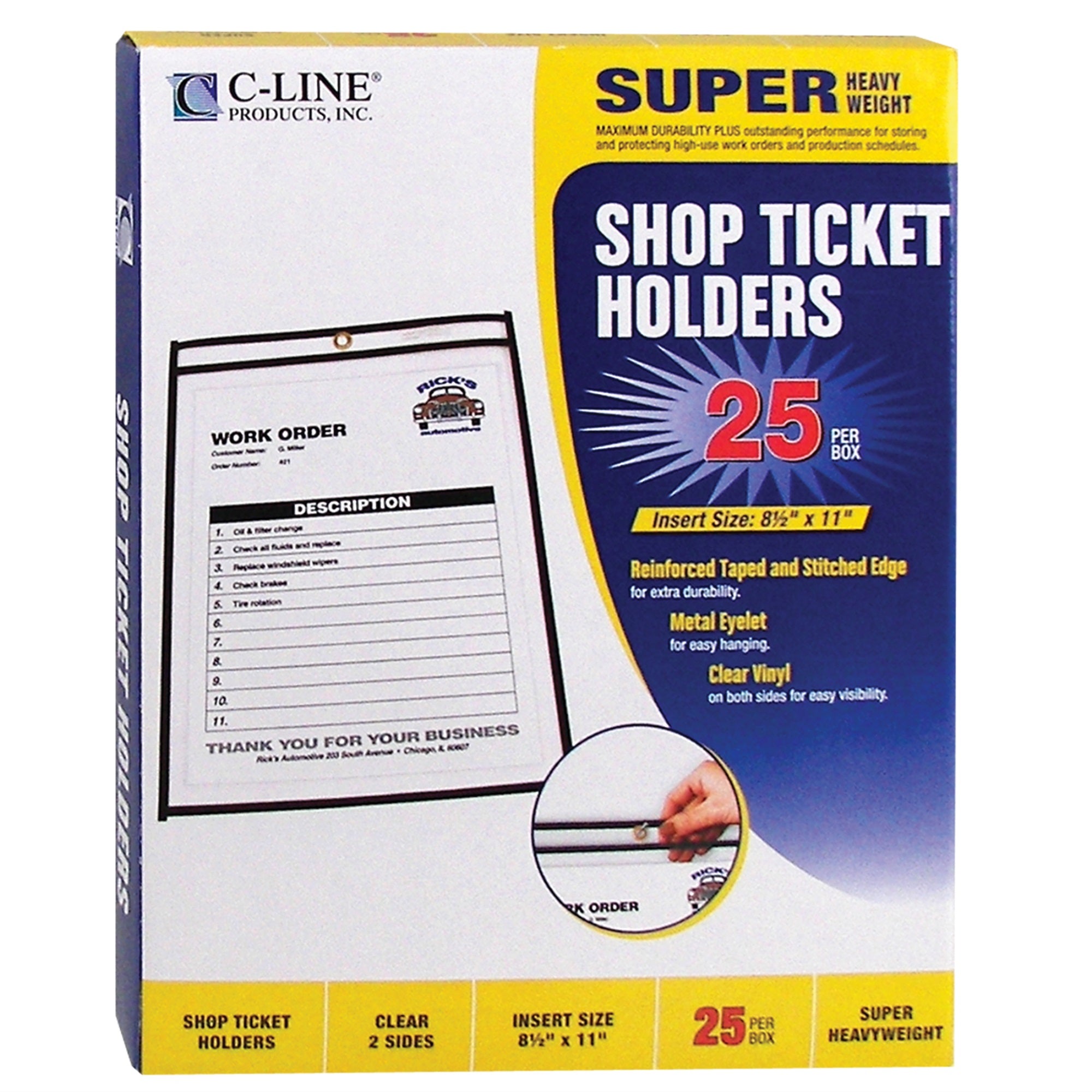 Shop Ticket Holders, Stitched, Both Sides Clear, 8 1/2 X 11, 25/Bx, 46911