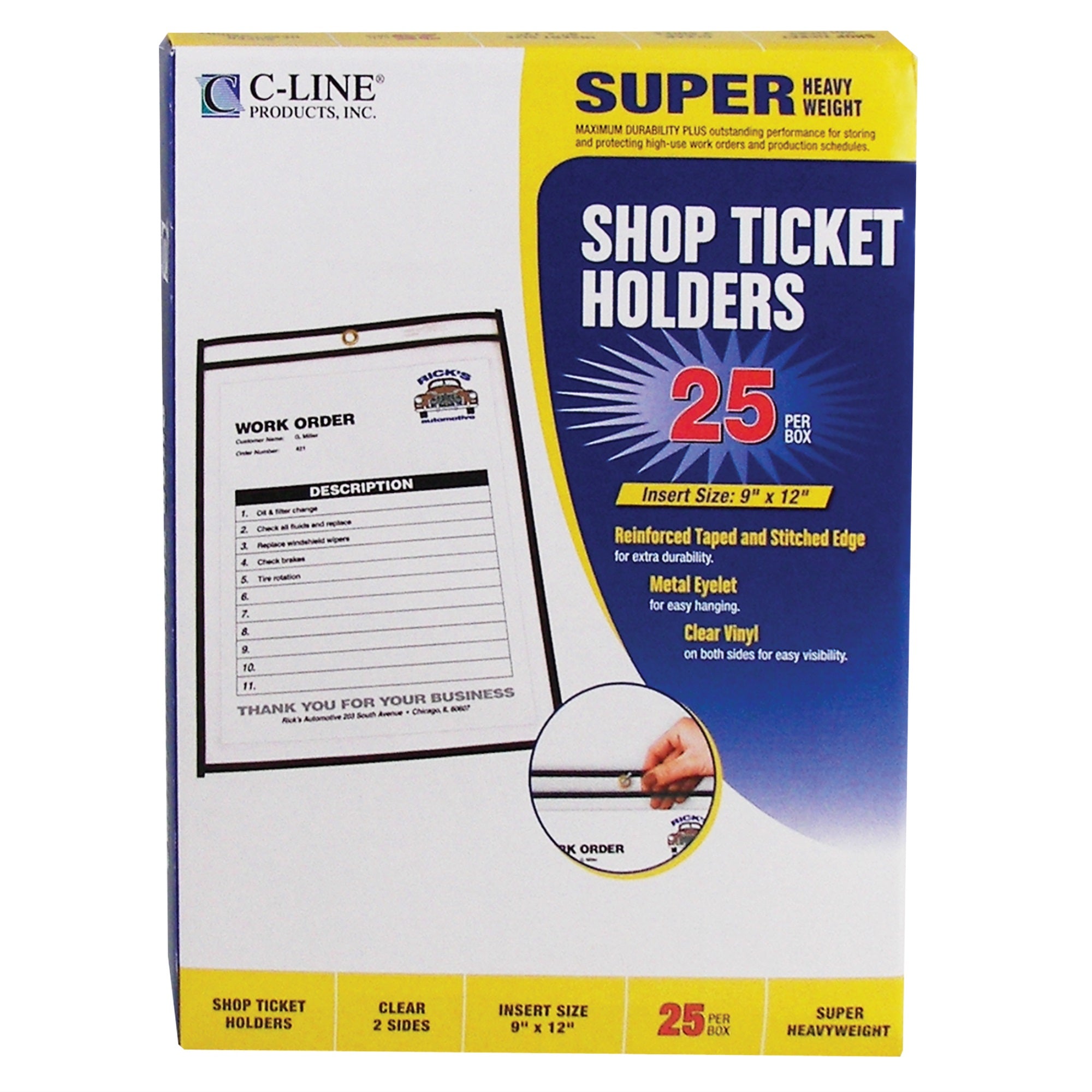 Shop Ticket Holders, Stitched, Both Sides Clear, 9 X 12, 25/Bx, 46912