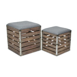 Silosong Set Of 2 Square Wood Slat Storage Bench - Gray