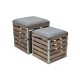 Silosong Set Of 2 Square Wood Slat Storage Bench - Gray