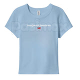 Faith & Freedom Baby Tee – Women's Patriotic Christian T-Shirt, Embroidered Fitted Crewneck Top for 4th of July