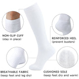 Cotton Knee-High Compression Socks for Nurses & Travel, Black & White