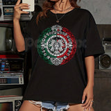 Aztec Calendar Sun Stone Mexico Flag T-Shirt – Mexican Heritage Graphic Tee