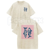 Retro Pink Striped Fish T-Shirt – Acid Wash Dual-Side Graphic Tee, Vintage Nautical Aesthetic Lightweight Cotton Coastal Unisex Top