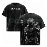 HALO Master Chief 117 T-Shirt – Retro Spartan Back Print Graphic Tee, Premium Acid Wash Oversized Lightweight Cotton Gaming Streetwear Top