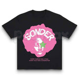 Bold Pink Sonder Lettering Geometric Print Rap Shirt – Modern Streetwear Graphic Tee, Minimalist Aesthetic Urban Unisex Hip Hop Fashion Shirt