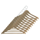 Bowed Suit Hangers with Pant Bar & Shoulder Notch, Natural Wood-Look Finish