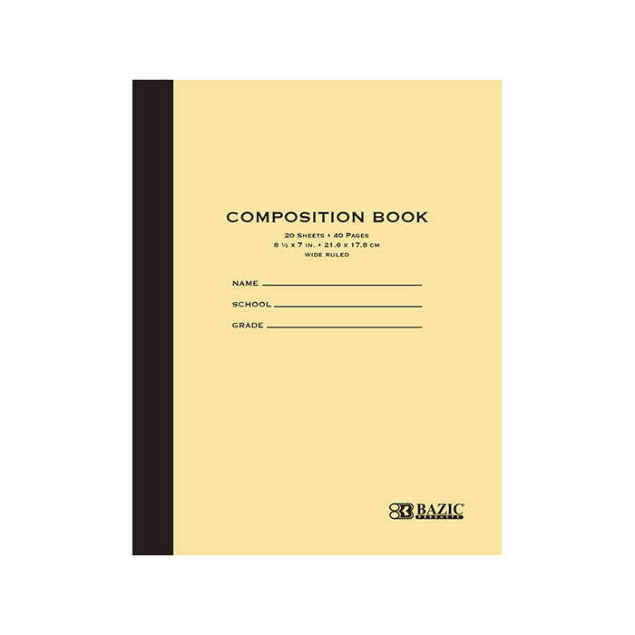 Bazic 20 Ct. 8.5,, X 7,, Manila Cover Composition Book