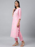 Anni Designer Women'S Cotton Blend Embroidered Straight Kurta With Pant & Dupatta (White Show Sty Light Pink_S_Light Pink_Small),Light Pink,S,Cotton Blend,Regular,kurta, Dupatta