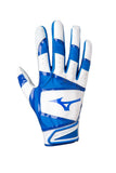 Mizuno B-303 Youth Baseball Batting Glove, White-Royal, Medium