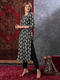 Anni Designer Women'S Cotton Blend Straight Printed Kurta With Pant (Ganmurti Black_Xl_Black_X-Large),Black,XL,Cotton Blend,Regular,