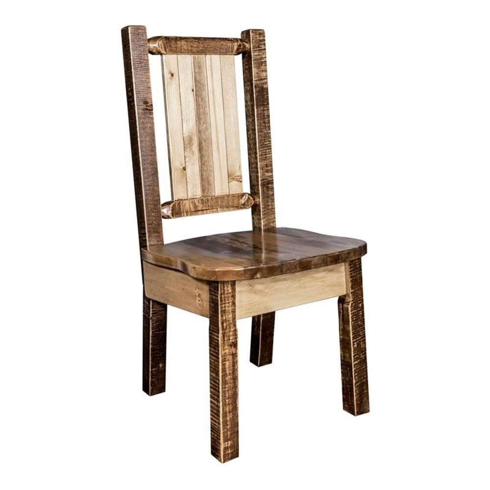 Montana Wooodworks Homestead Collection Side Dining Chair With Laser Engraved Moose Design, Stain & Lacquer Finish