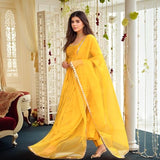 Gosriki Women'S Rayon Viscose Anarkali Solid Kurta With Pant & Dupatta (Sitapati Yellow-Vks03-Gs_S_Yellow_Small),Yellow,,B0F8Q9BGBL