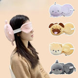 Zolypy Cute Plush Travel Neck Pillow & Sleep Eye Mask Set, Cartoon Animal U Shape Head Support Pillow For Kids & Adults, Portabl