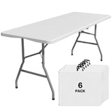 IWDOO 6 Pack Foldable Table 6ft, Plastic Folding Table, Portable Heavy Duty Dining Table with Lock Function & Carrying Handle, O