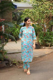 Anni Designer Women'S Cotton Blend Straight Printed Kurta With Pant (Nazuk-Rama_M_Blue_Medium),Blue,M,Cotton Blend,Regular,