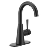 Moen Ronan Matte Black OneHandle Single Hole Modern Bathroom Sink Faucet with Optional Deckplate and Spring Loaded Drain Assemb