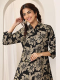 Libas Womens Printed Viscose Co-Ord Set For Women Black S 99305
