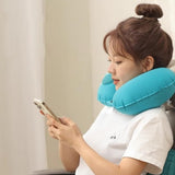 Vernocraft Inflatable Travel Neck Pillow | Push Button AutoInflating UShaped Air Cushion For Plane, Car, Train & Office Nap | 