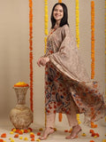 Gosriki Women'S Rayon Blend Printed Straight Kurta With Pant & Dupatta (Kalam Chiku-Vks02-Gs_Xl_Beige_X-Large),Beige,,B0DK9R21XX