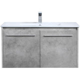 Elegant Decor Rasina 36 Single Porcelain Top Floating Bathroom Vanity In Gray