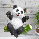 Vikarafty White Bamboo Hanging Swing Panda Statue For Garden Sculpture Decor Hand Painted Accessories Panda