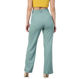Kotty Women Polyester Blend Green Solid Trousers(Light Moss Green,34)