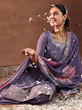 Libas Women'S Silk Blend Embroidered Kurta Set (49221 Purple Purple M
