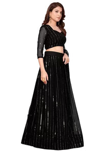 Fashion Basket Women'S Georgette Embroidered Sequence Work Black Semi Stitched Lehenga Choli(Ssfb-L8208_Free Size)