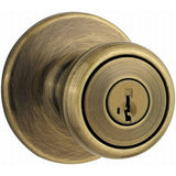 Kwikset Tylo Entry Knob featuring SmartKey in Antique Brass