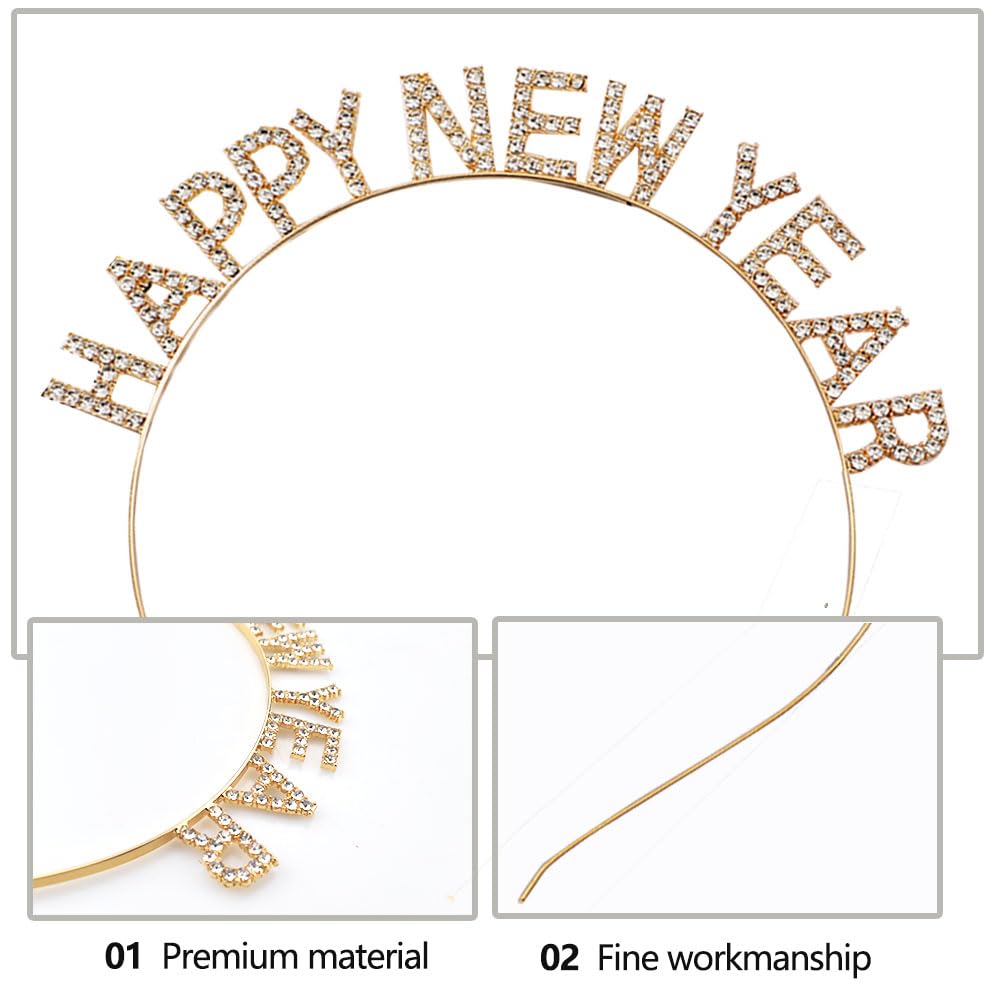 Gosuoa Happy New Year Headbands for Women, Rhinestone New Years Eve Headband, New Years Hair Accessories