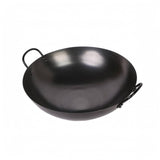 ECOMISTIQ Uncoated Iron Wok Loop Handles Lidded Wok Black Cookware Sleek Finish, 40CM