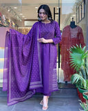 Anni Designer Women'S Rayon Viscose Anarkali Printed Kurta With Pant & Dupatta (Hamlet Begani_Xl_Begani_X-Large),Begani,XL,Rayon,Anarkali,