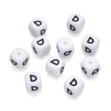 Beadthoven 100pcs Silicone Letter D Beads Bulk 12mm Cube Alphabet Silicone Focal Beads Loose White Rubber Assorted Letters for B
